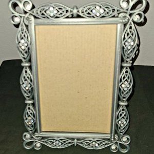 Brushed Silver-Tone Picture Frame with Rhinestones-Like New!